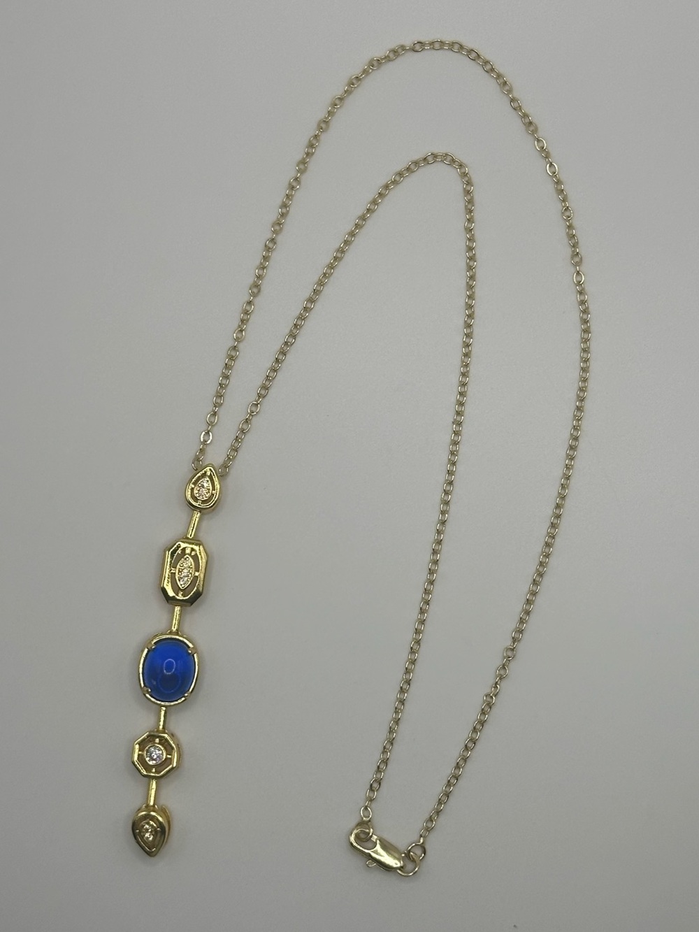 Gold-Tone Blue Accent Drop Pendant Necklace